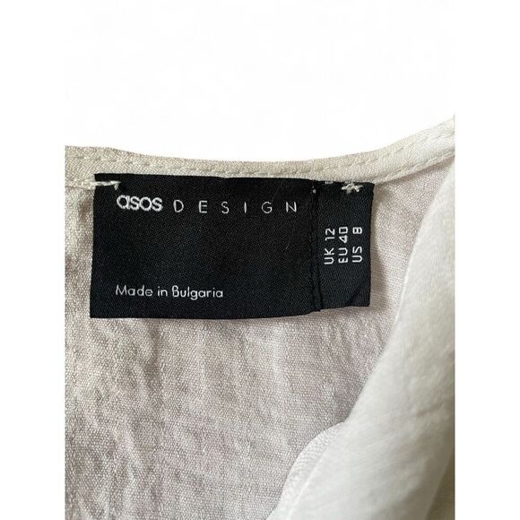 ASOS Design White Ruffle Blouse US 8 EU 40 Long Sleeve Peplum Feminine Style - Picture 5 of 8